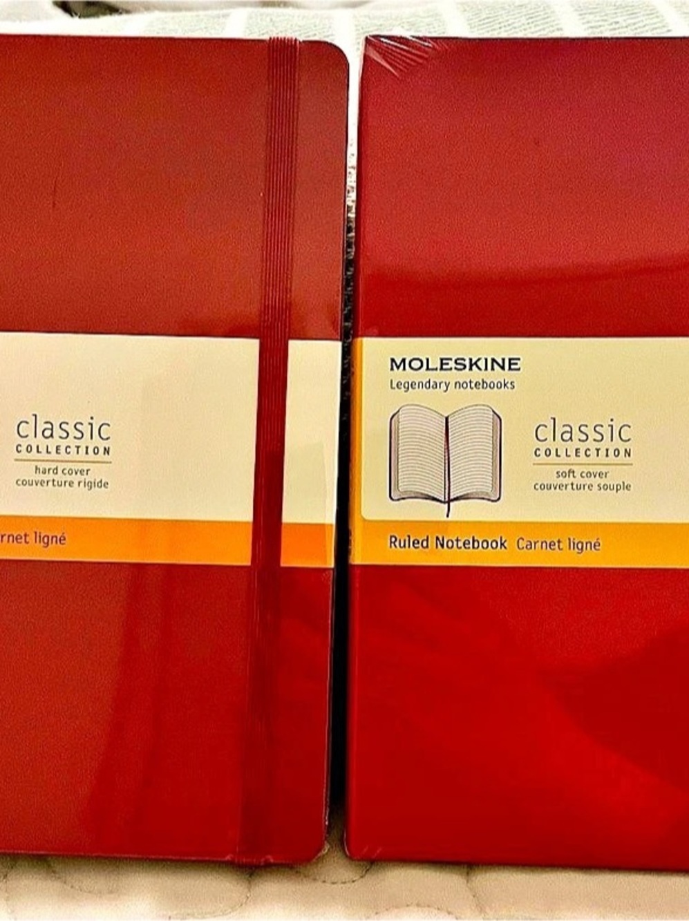 TWO Moleskine Classic 5 x 8 1/4 Hardcover & Softcover Ruled Notebook Red NWT